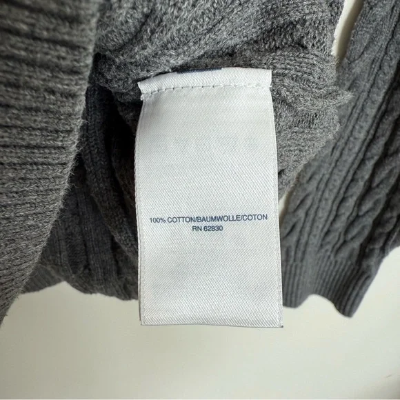 Lands’ End Grey Cable Knit Turtleneck Sweater 100% Cotton Size Medium - Picture 7 of 11